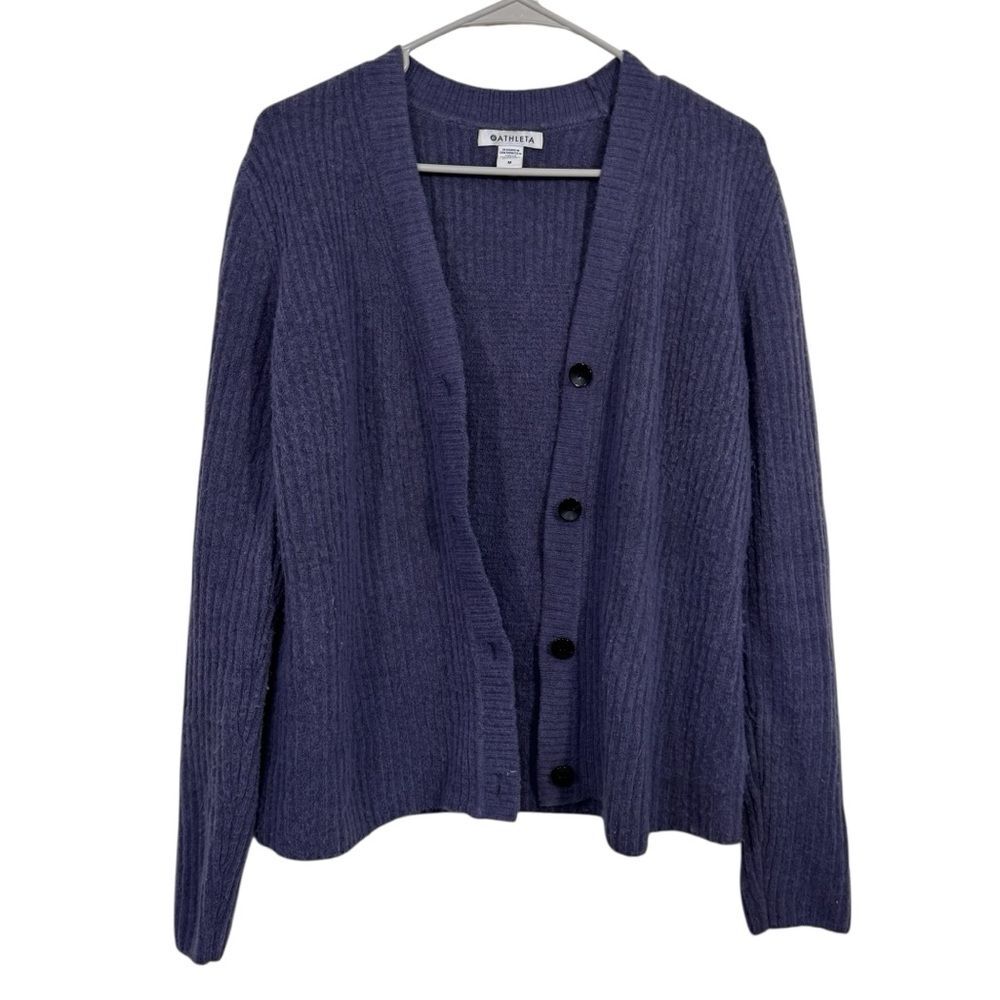 Athleta Purple Extra Fine Merino Wool Knit Button Front Cardigan